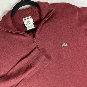 Lacoste Mens Sweater 1/4 Zip Pullover Cashmere Cotton Maroon Size 8 (3XL)
